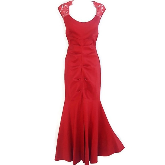 Cindy USA Dresses & Skirts - Red Hot Gown Cindy USA Body Con Lace Flare Mermaid Peplum Stretch Vintage XL